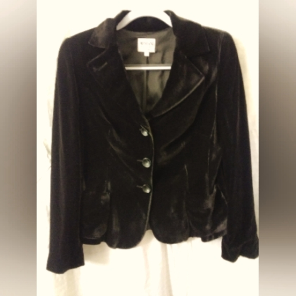 Armani Collezioni dark green brown velvet blazer. Size 8.